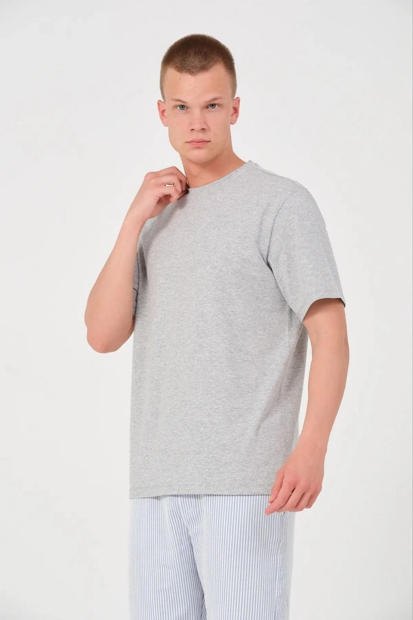 Erkek Düz Penye Tişört Bisiklet Yaka Kısa Kol Regular Fit T-Shirt - Gri