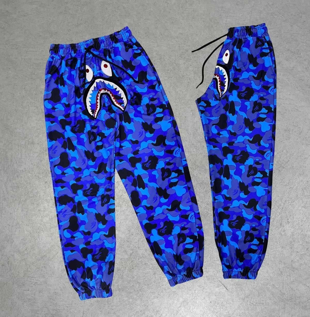 Erkek Pubg Bape x Shark Eşofman Altı - Mavi