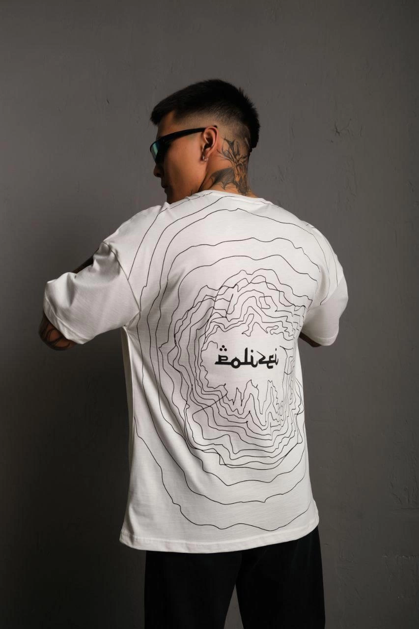Erkek Kısa Kol Yazlık Tişört Bisiklet Yaka Baskılı Oversize T-Shirt - Beyaz