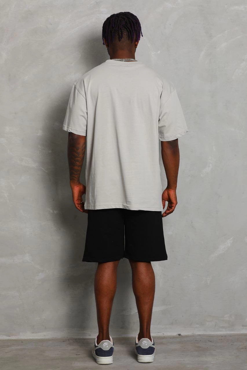 Erkek Düz Yazlık Kısa Kol Tişört Bisiklet Yaka Oversize T-Shirt - Gri