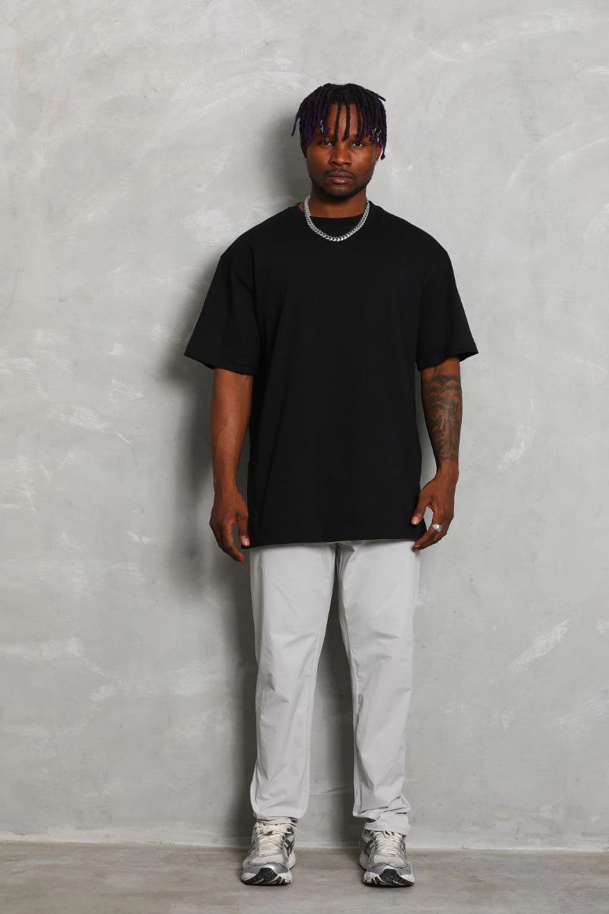 Erkek Düz Yazlık Kısa Kol Tişört Bisiklet Yaka Oversize T-Shirt - Siyah