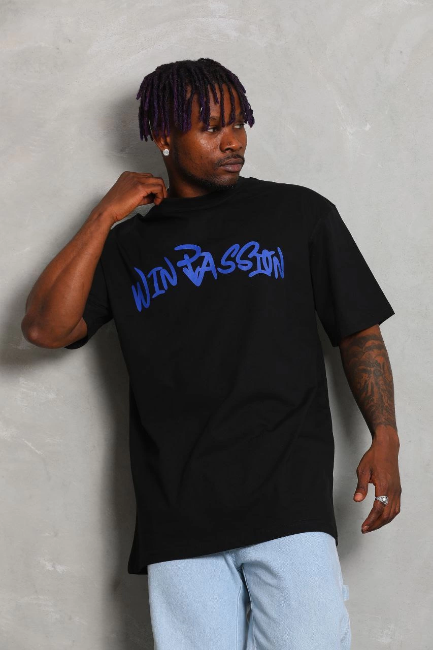 Erkek Baskılı Tişört Kısa Kol Bisiklet Yaka Oversize T-Shirt - Siyah