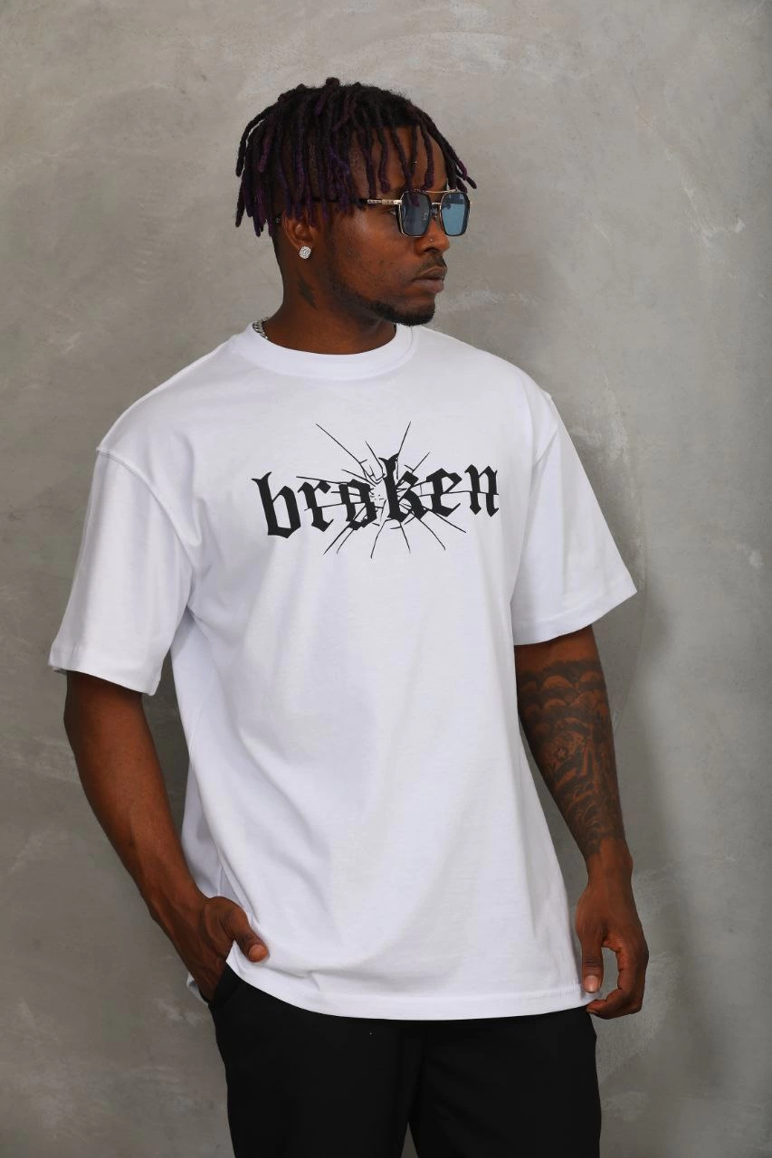 Erkek Baskılı T-Shirt Kısa Kol Bisiklet Yaka Regular Fit Rahat Kalıp Günlük Tişört - Beyaz