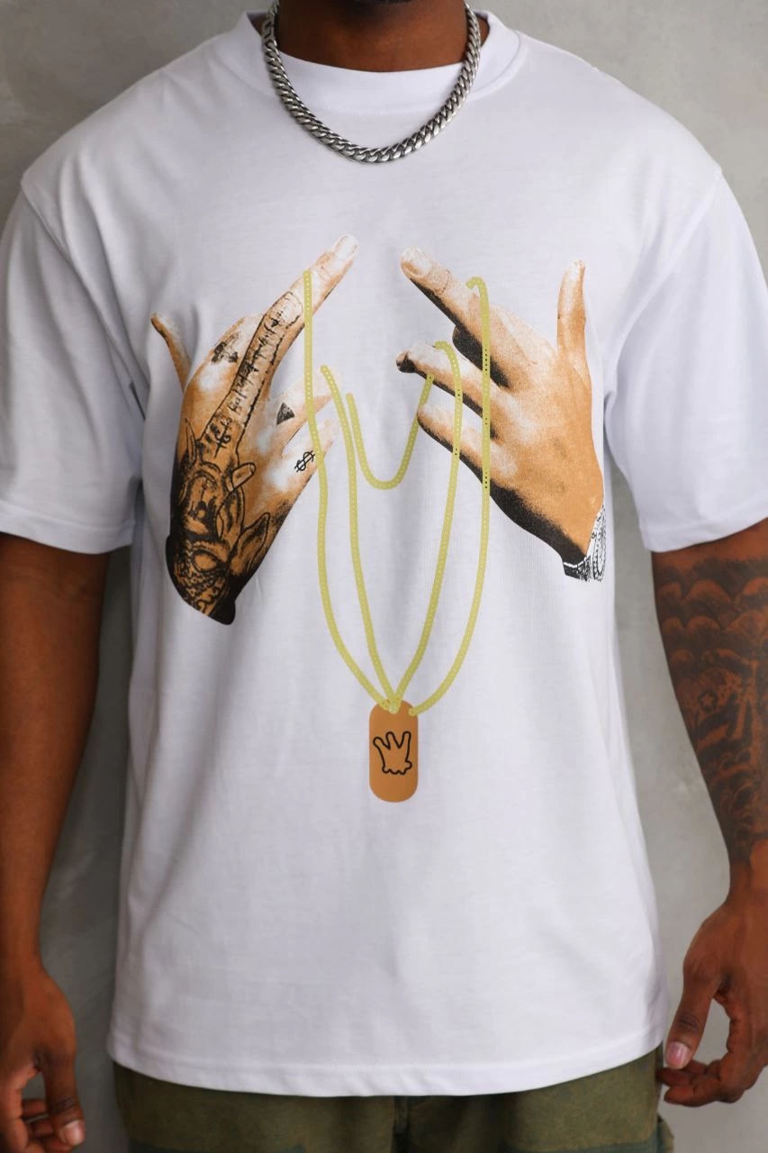 Erkek Baskılı T-Shirt Kısa Kol Bisiklet Yaka Rahat Kalıp Tişört - Beyaz