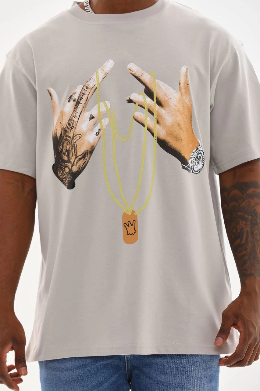 Erkek Baskılı T-Shirt Kısa Kol Bisiklet Yaka Rahat Kalıp Tişört - Gri