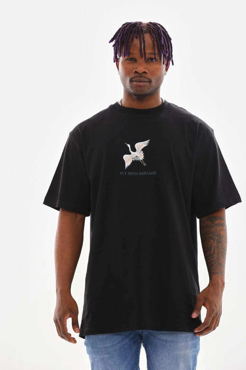 Erkek Baskılı T-Shirt Yazlık Kısa Kol Bisiklet Yaka Tişört - Siyah
