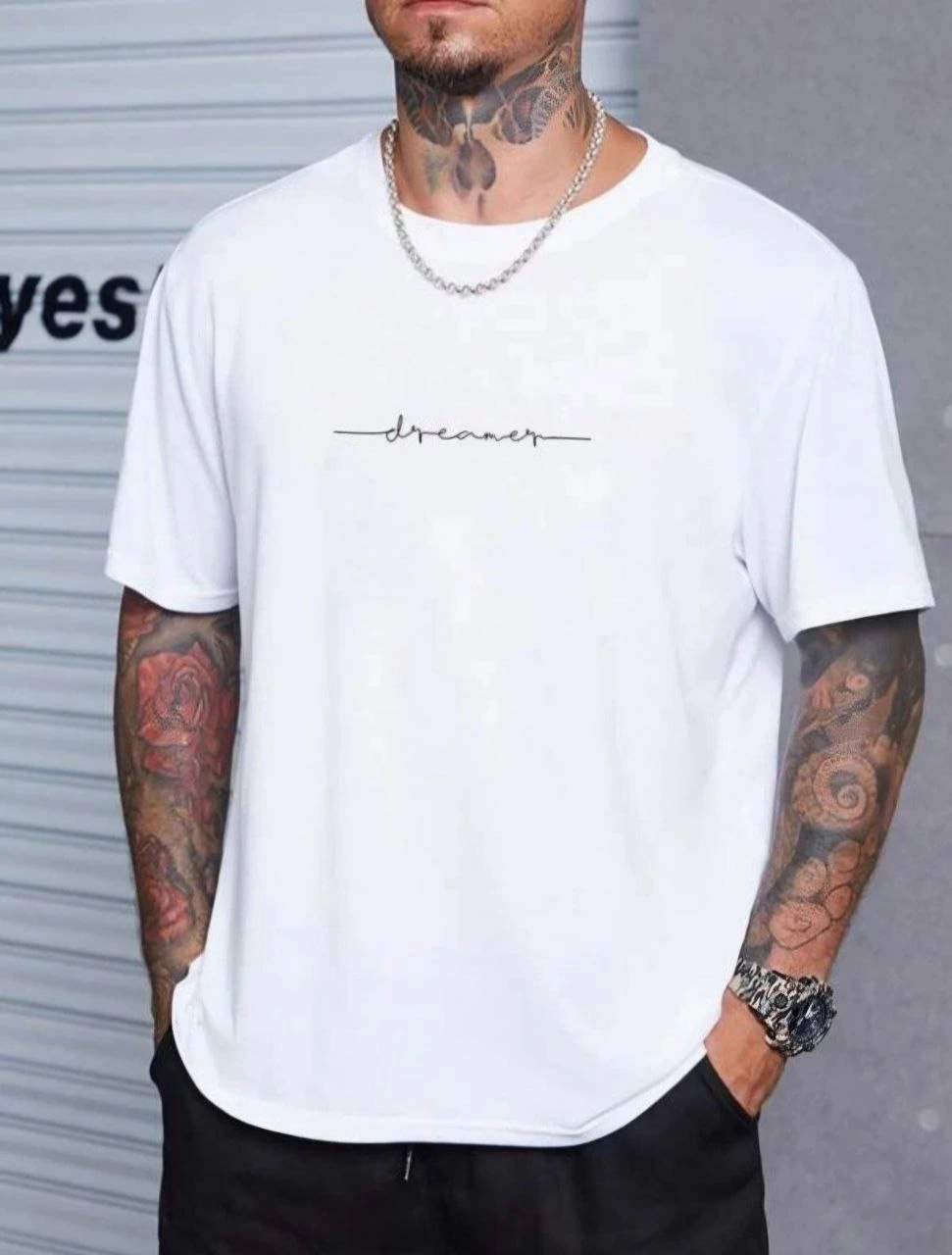 Erkek Baskılı T-Shirt Kısa Kol Bisiklet Yaka Regular Fit Rahat Kalıp Tişört - Beyaz