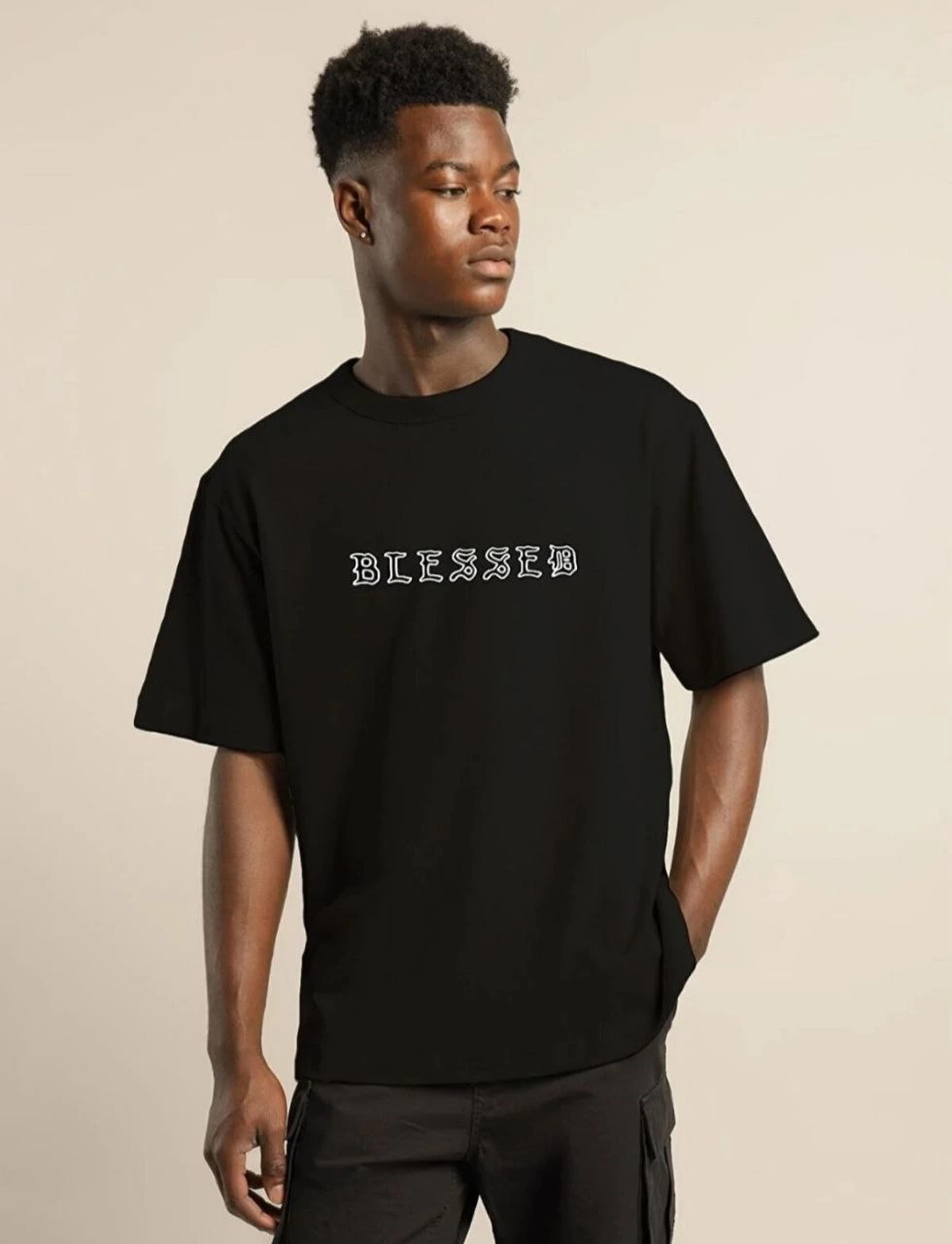 Erkek Baskılı T-Shirt Kısa Kol Bisiklet Yaka Regular Fit Rahat Kalıp Günlük Tişört - Siyah