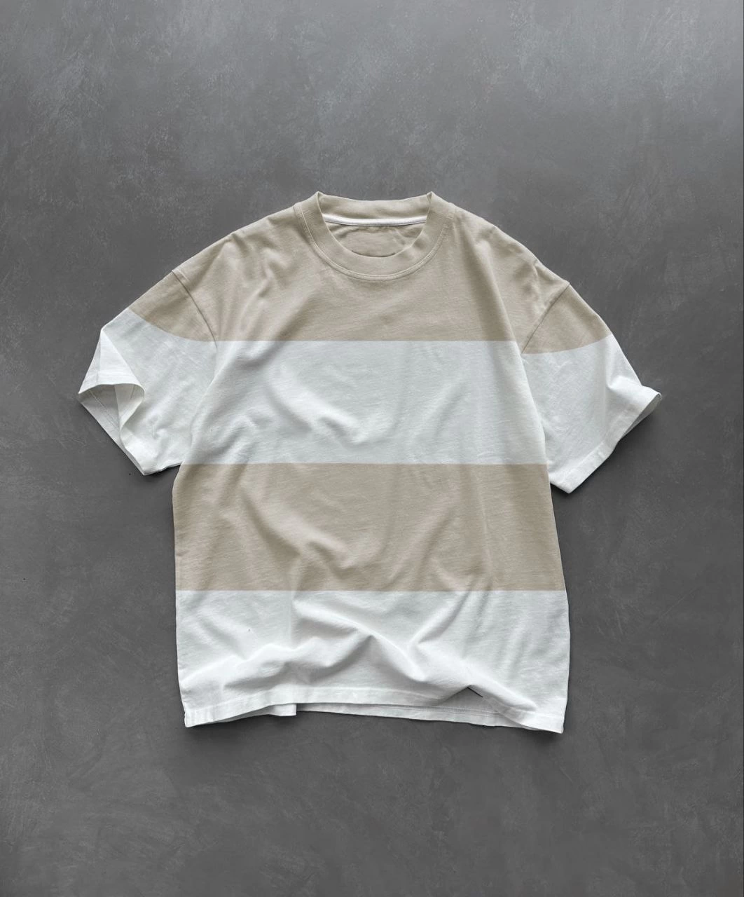 Erkek  Kısa kol  Bisiklet Yaka Parçalı T-Shirt - Bej