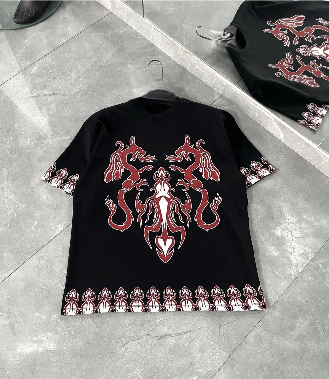 Erkek  Kısa kol  Bisiklet Yaka Baskılı Oversize T-Shirt - Siyah