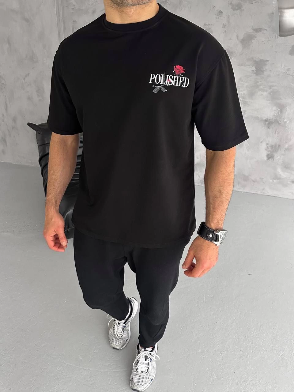 Erkek Kısa Kol Yazlık Tişört Bisiklet Yaka Baskılı Oversize T-Shirt - Siyah