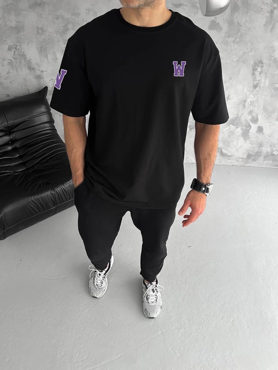 Erkek Kısa Kol Tişört Bisiklet Yaka W Wildone Baskılı T-Shirt - Siyah