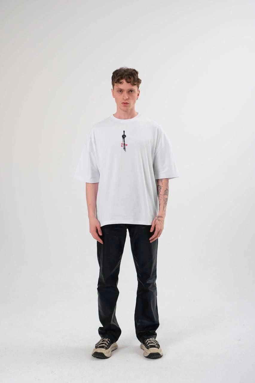 Erkek Baskılı T-Shirt Kısa Kol Bisiklet Yaka Regular Fit Rahat Kalıp Günlük Tişört - Beyaz