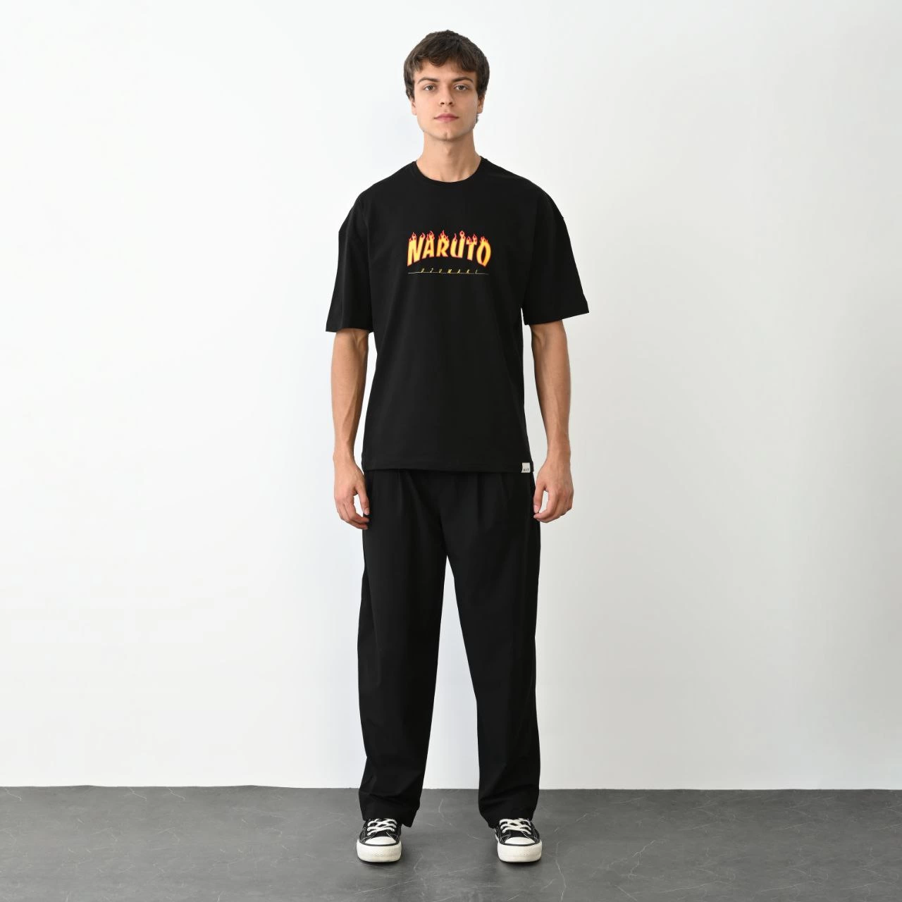 Erkek Baskılı T-Shirt Kısa Kol Bisiklet Yaka Regular Fit Rahat Kalıp Günlük Tişört - Siyah
