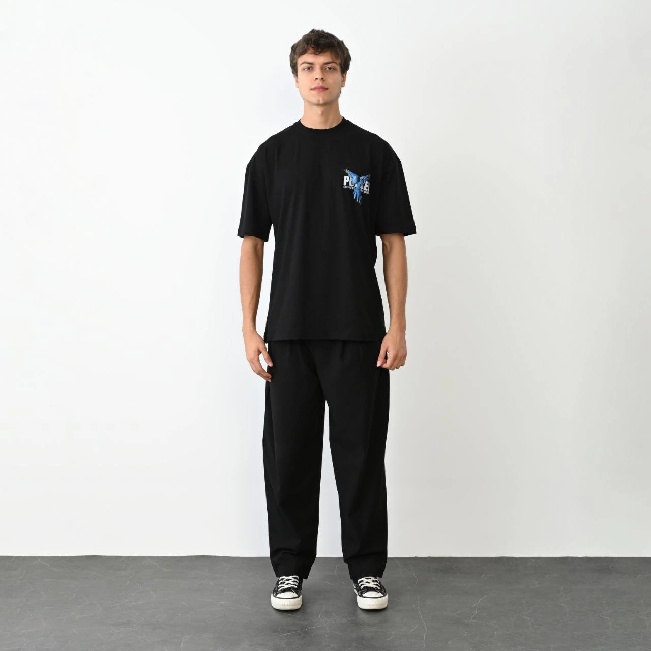 Erkek Baskılı T-Shirt Kısa Kol Bisiklet Yaka Regular Fit Rahat Kalıp Günlük Tişört - Siyah