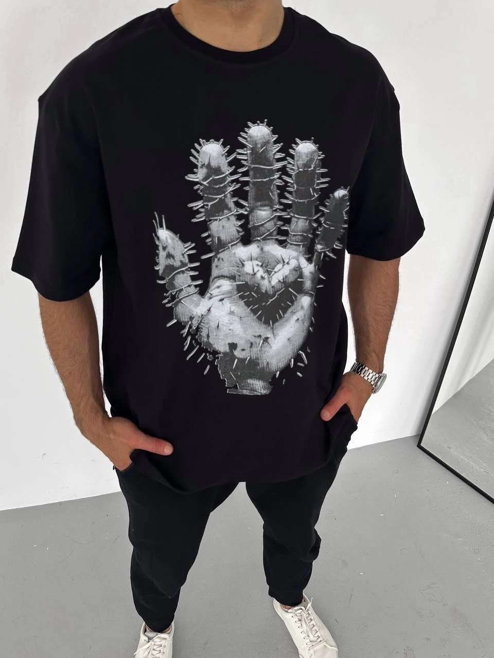 Erkek Baskılı T-Shirt Kısa Kol Bisiklet Yaka Regular Fit Rahat Kalıp Günlük Tişört - Siyah