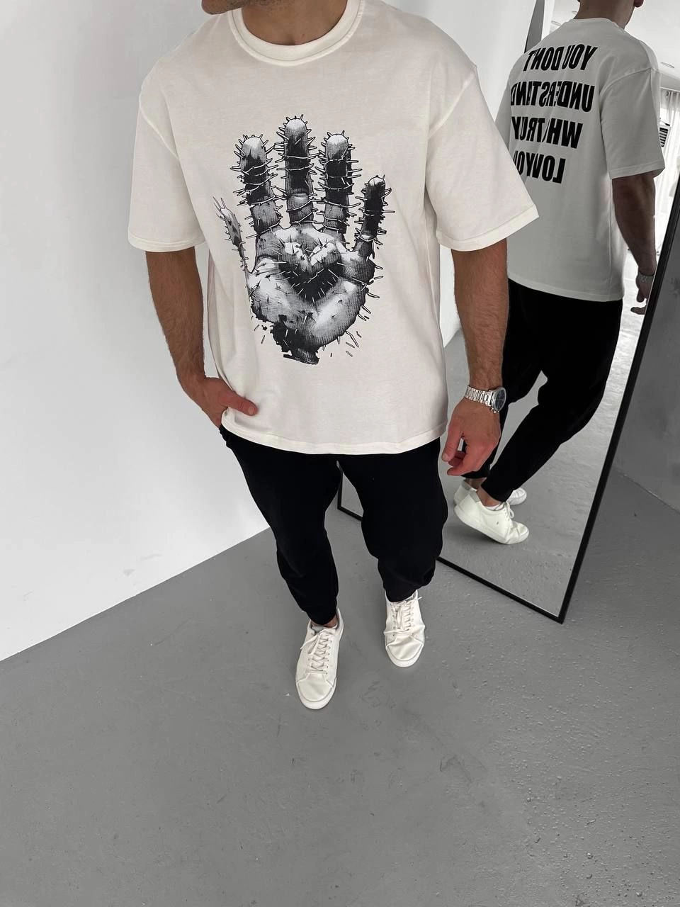 Erkek Baskılı T-Shirt Kısa Kol Bisiklet Yaka Regular Fit Rahat Kalıp Günlük Tişört - Beyaz