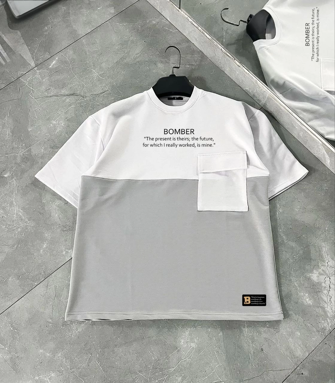 ERKEK Tişört Torba Cepli Parçalı Kısa Kol T-Shirt - Gri