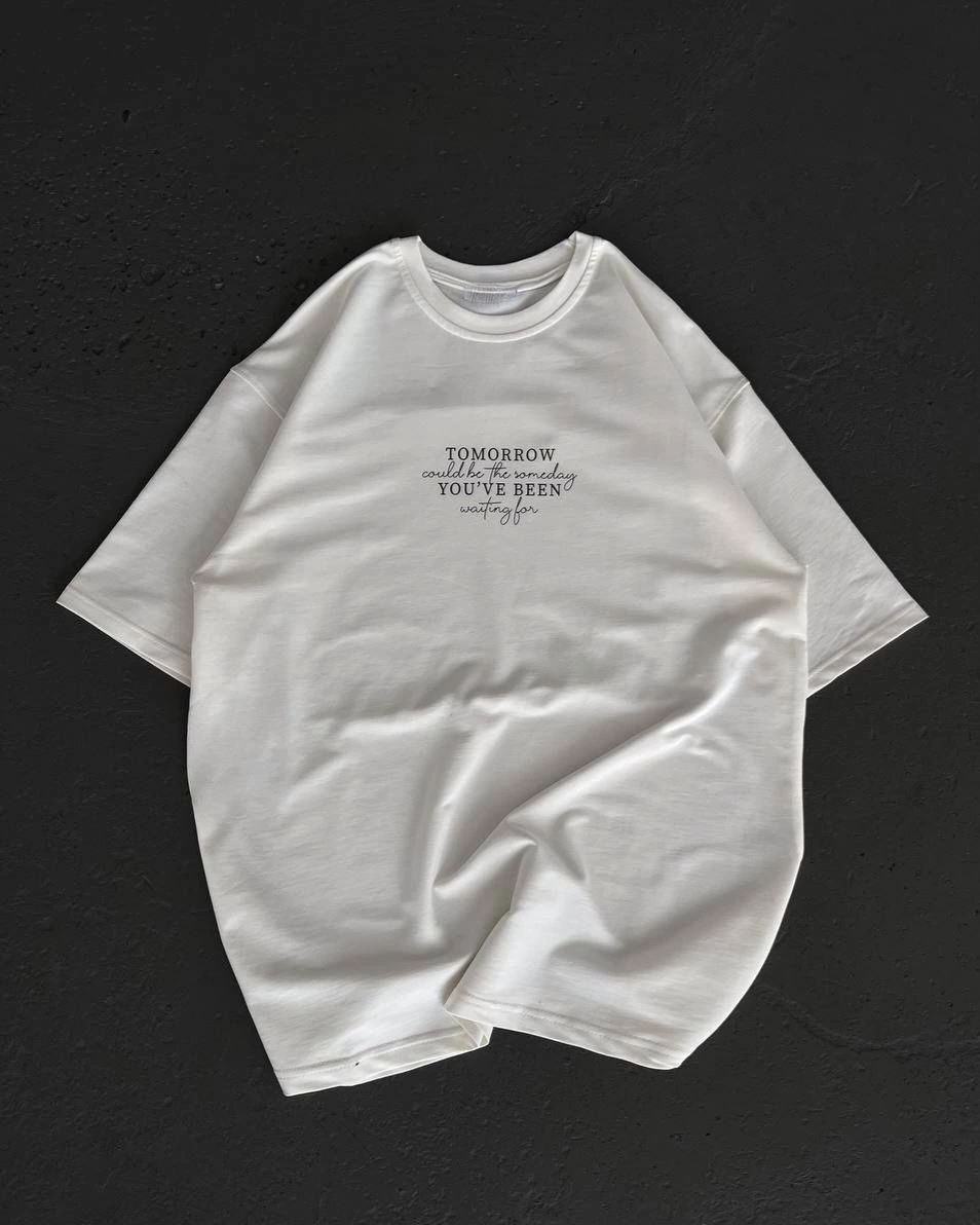Kadın Baskılı T-Shirt Kısa Kol Bisiklet Yaka Oversize Rahat Kalıp Günlük Tişört   - Beyaz