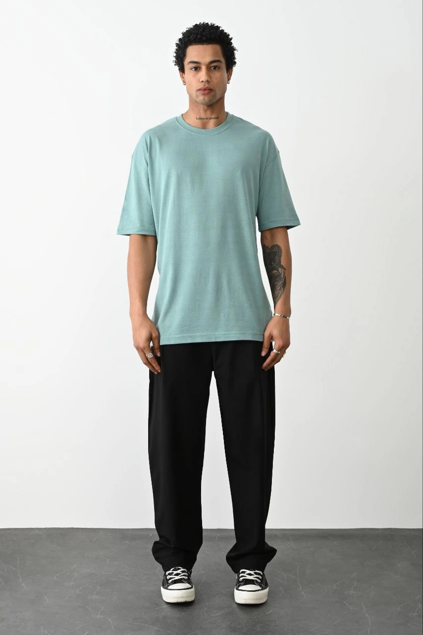 Erkek Tişört Düz Basic Penye Yazlık Bisiklet Yaka Kısa Kol T-Shirt - Mint Yeşili