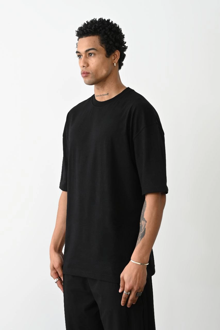 Erkek Tişört Düz Basic Penye Yazlık Bisiklet Yaka Kısa Kol T-Shirt - Siyah