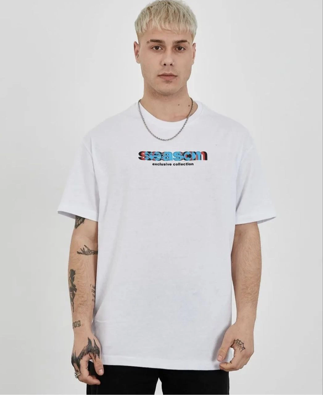 Erkek Kısa Kol Yazlık Tişört Bisiklet Yaka Baskılı Oversize T-Shirt - Beyaz