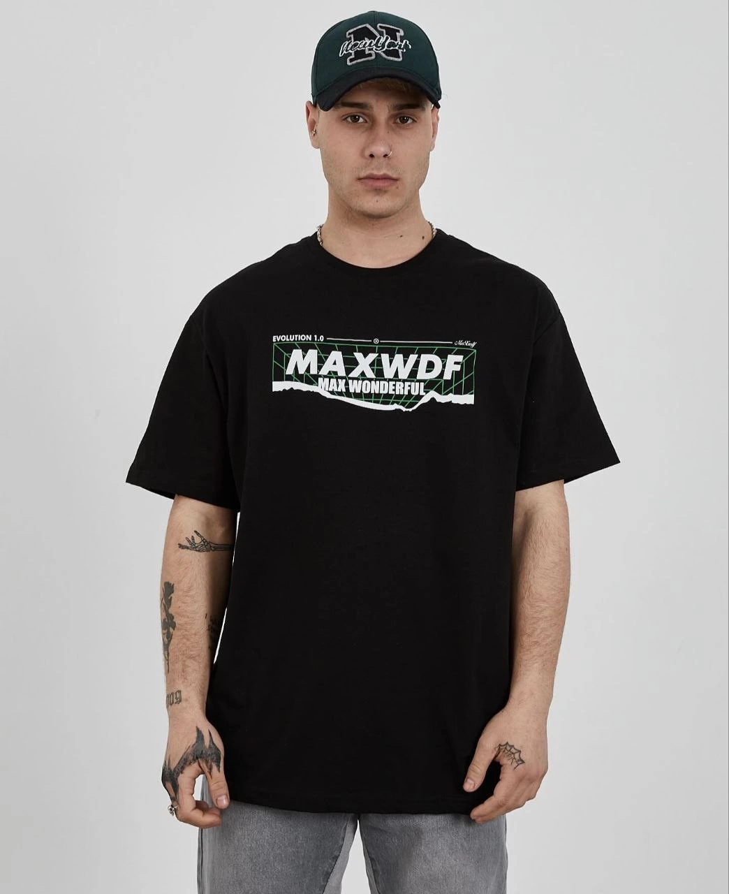 Erkek Kısa Kol Yazlık Tişört Bisiklet Yaka Baskılı Oversize T-Shirt - Siyah