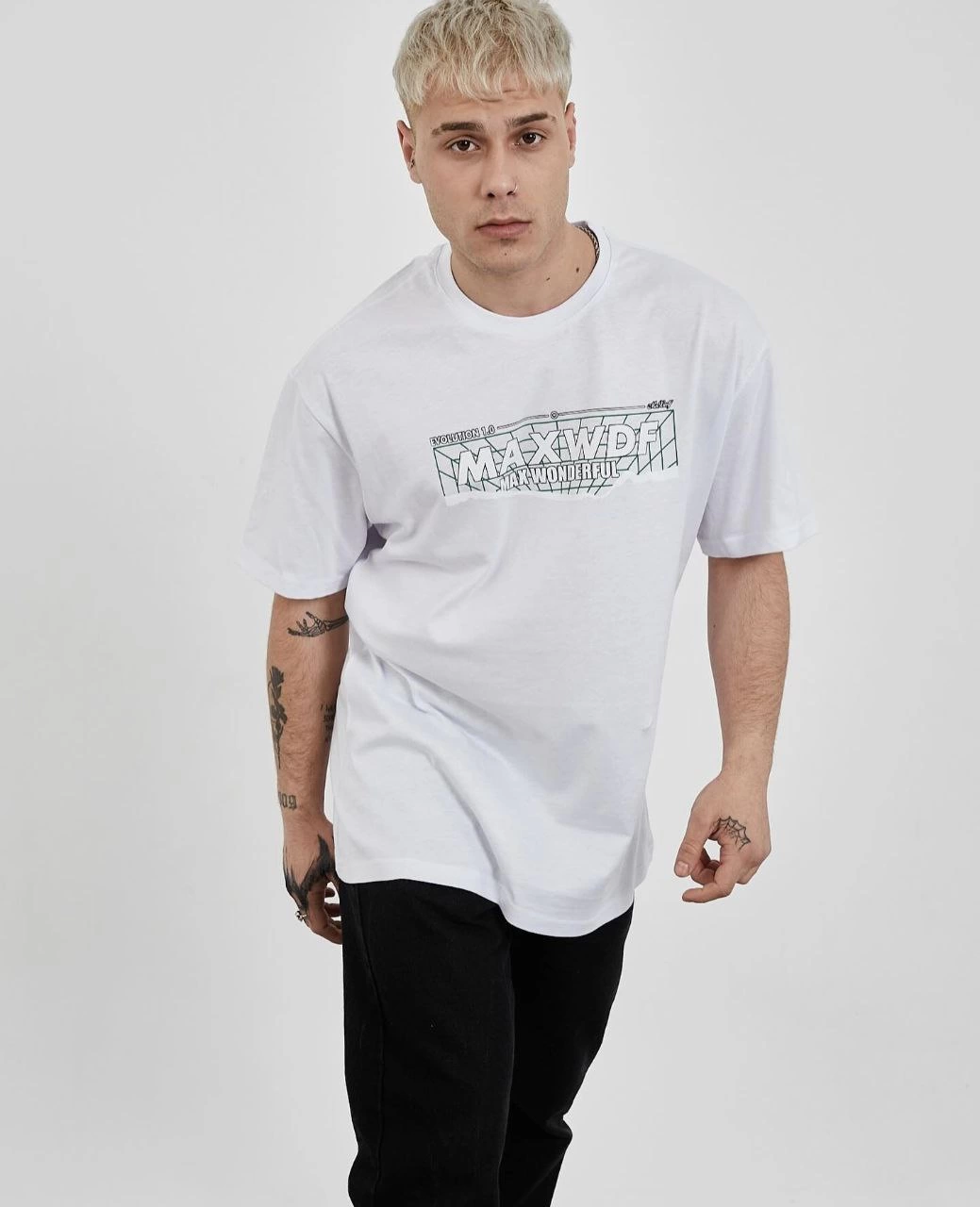Erkek Kısa Kol Yazlık Tişört Bisiklet Yaka Baskılı Oversize T-Shirt -  Beyaz