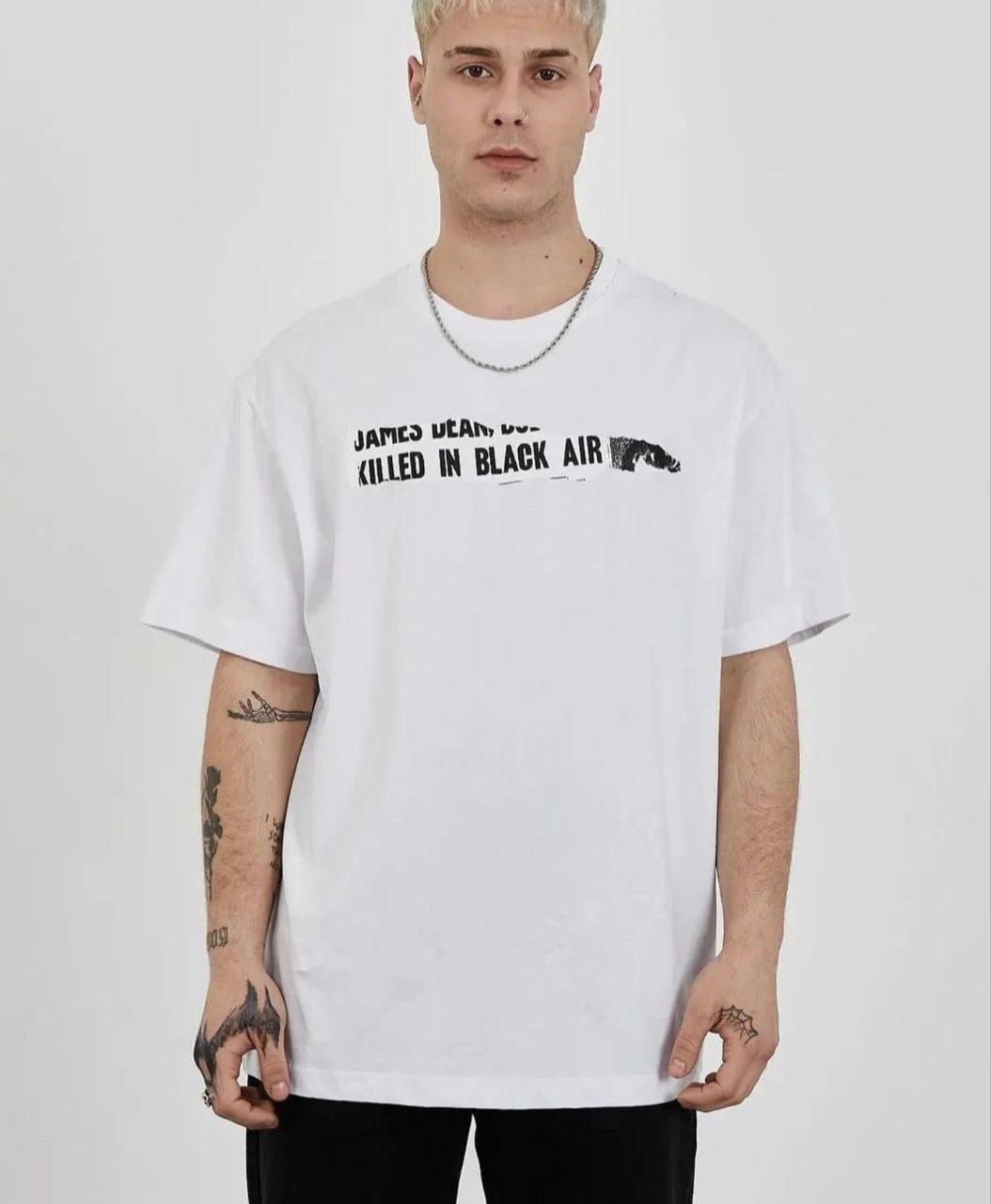 Erkek Kısa Kol Yazlık Tişört Bisiklet Yaka Baskılı Oversize T-Shirt - Beyaz