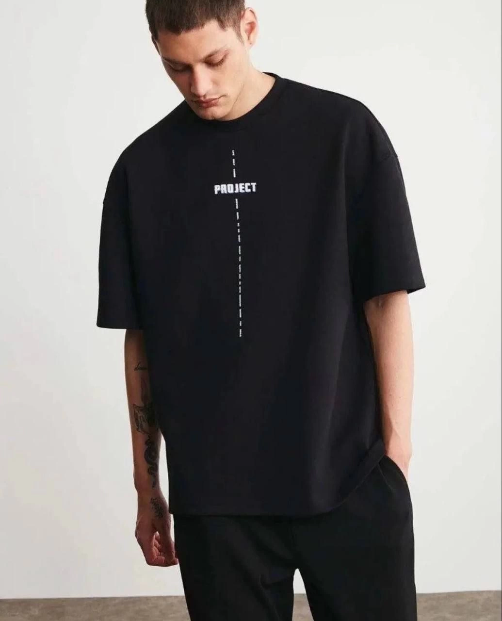 Erkek Kısa Kol Yazlık Tişört Bisiklet Yaka Baskılı Oversize T-Shirt - Siyah