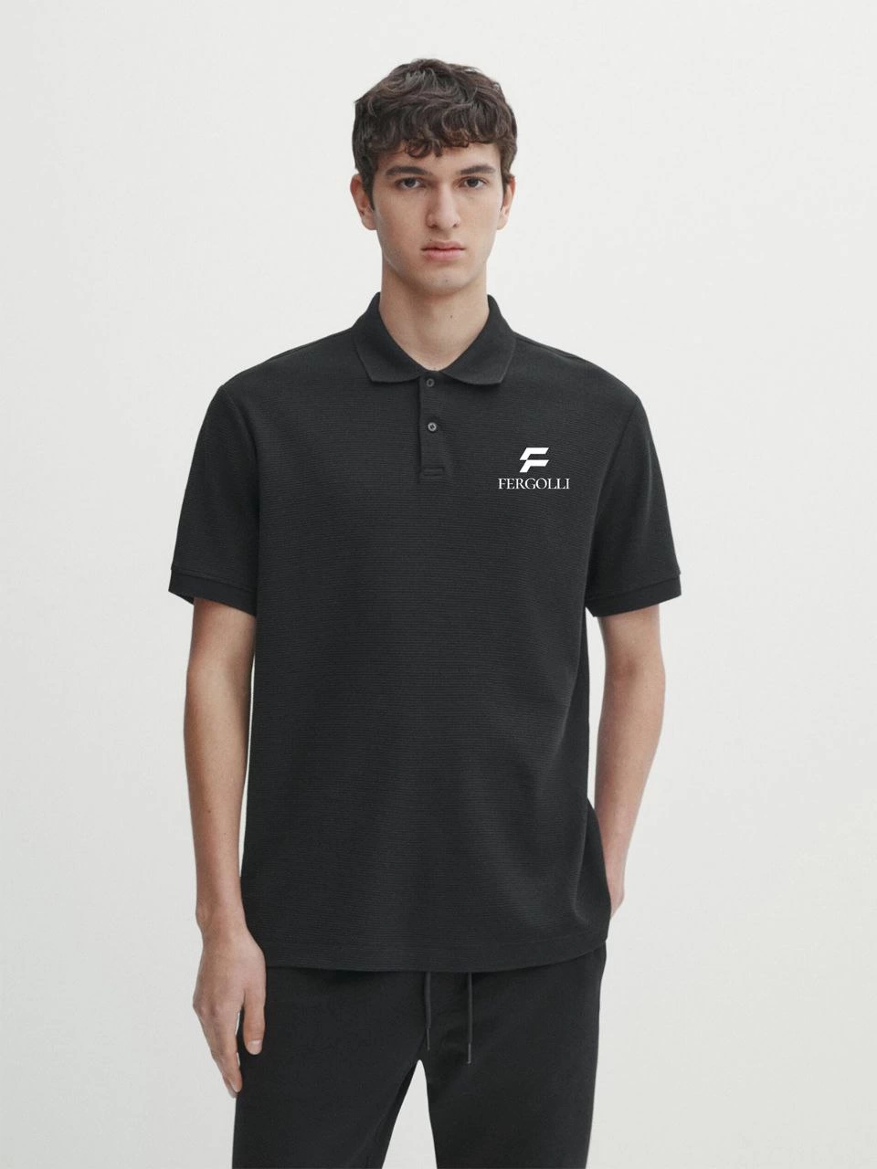 Erkek Pike Polo Yaka Tişört Düğmeli Baskılı T-Shirt - Beyaz