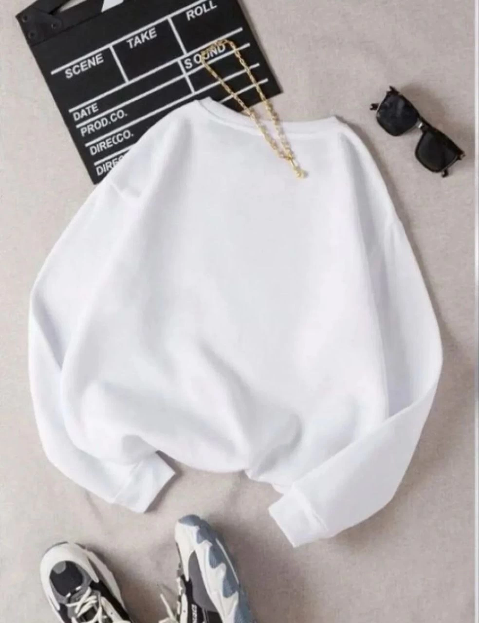 Kadın 3 İplik Pamuklu Bisikilet Yaka SweatShirt - Beyaz
