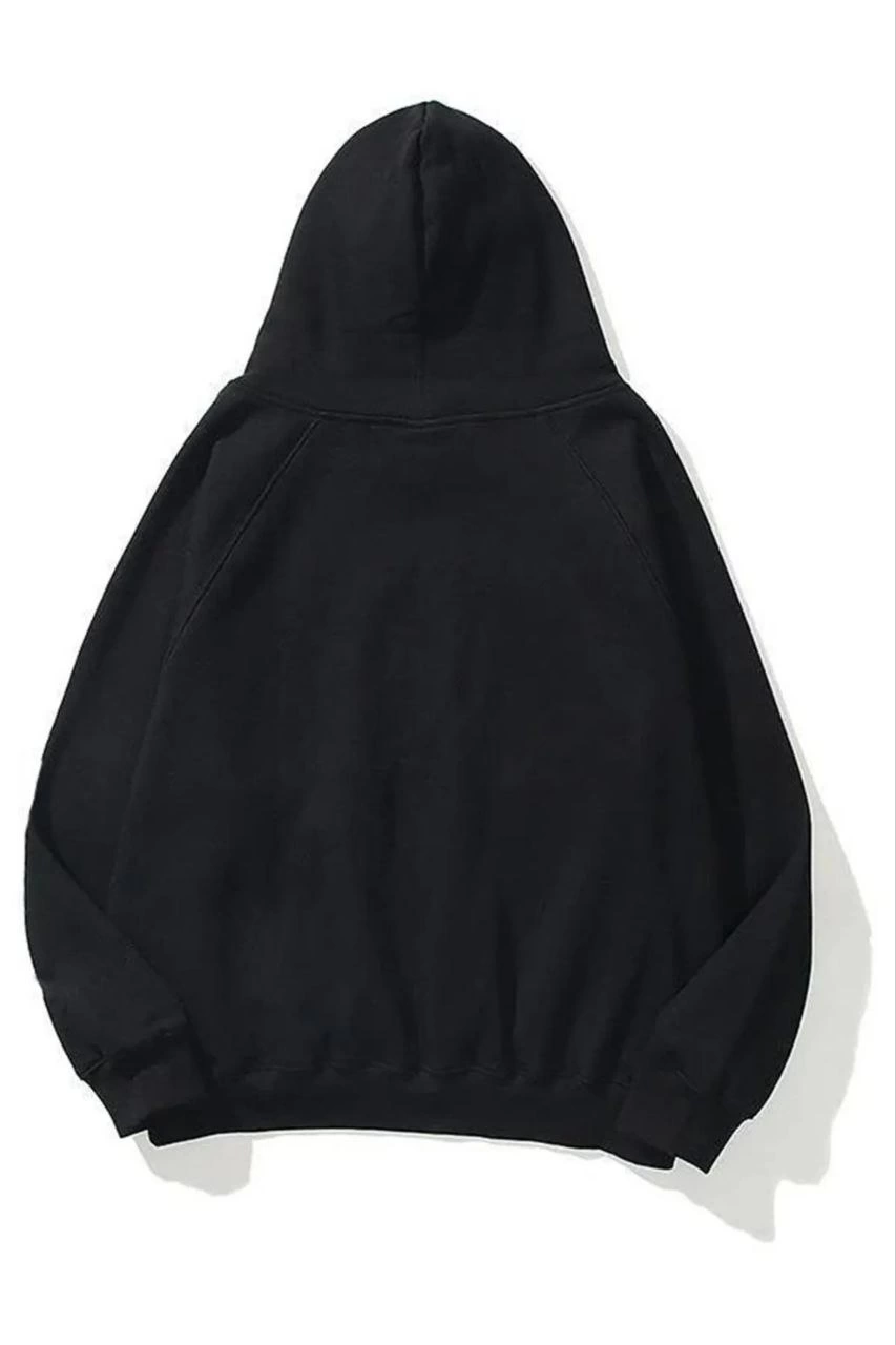 Kadın Kapüşonlu Kanguru Cepli 3 İplik Pamuklu Düz Hoodie Sweatshirt - Siyah