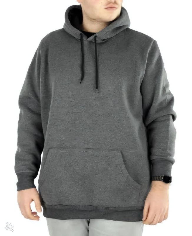Erkek 3 İplik Pamuklu Kapüşonlu Cepli Oversize Hoodie Sweatshirt - Füme
