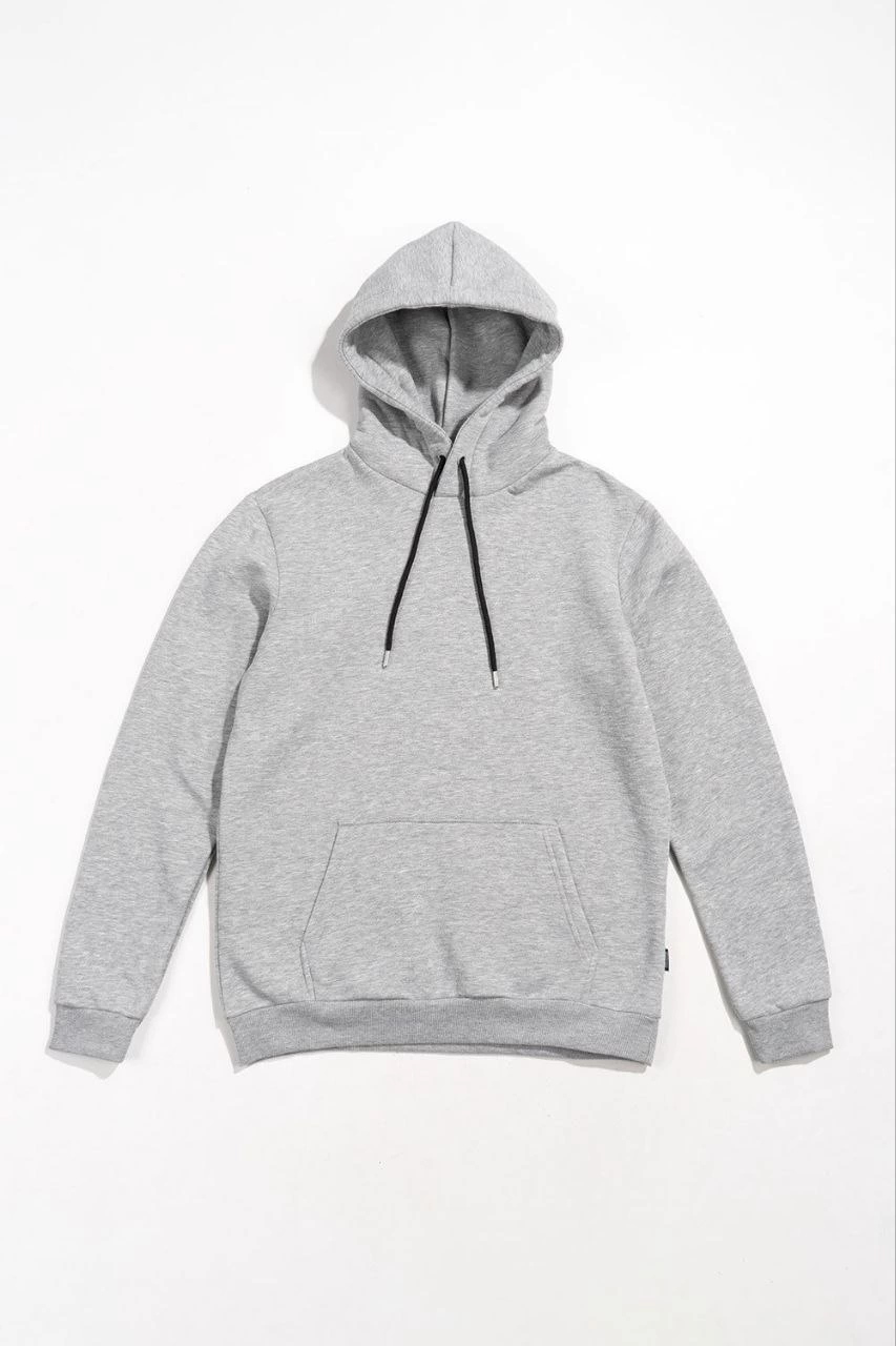 Kadın Kapüşonlu Kanguru Cepli 3 İplik Pamuklu Oversize Hoodie Sweatshirt -  Gri