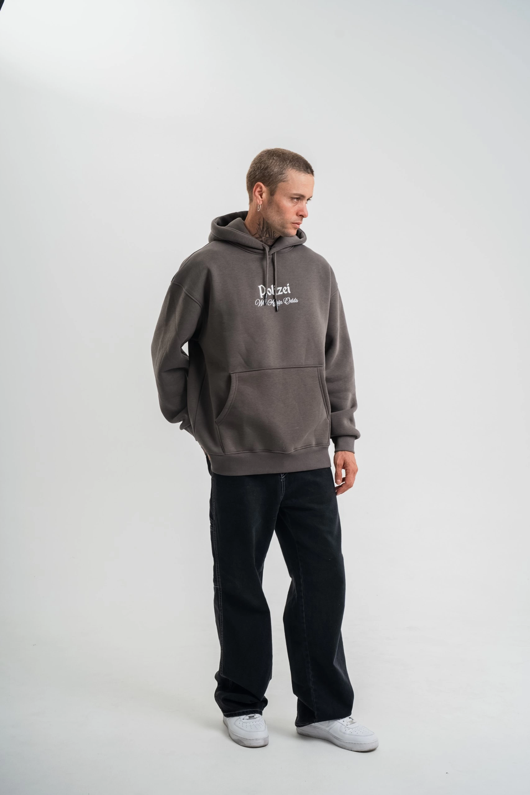 Erkek 3 İplik Kapüşonlu Hoodie Dijital Patchli SweatShirt - Füme