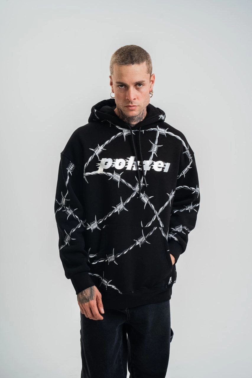 ERKEK Kapüşonlu Varak ve Pano Baskılı Hoodie  SweatShirt- Siyah