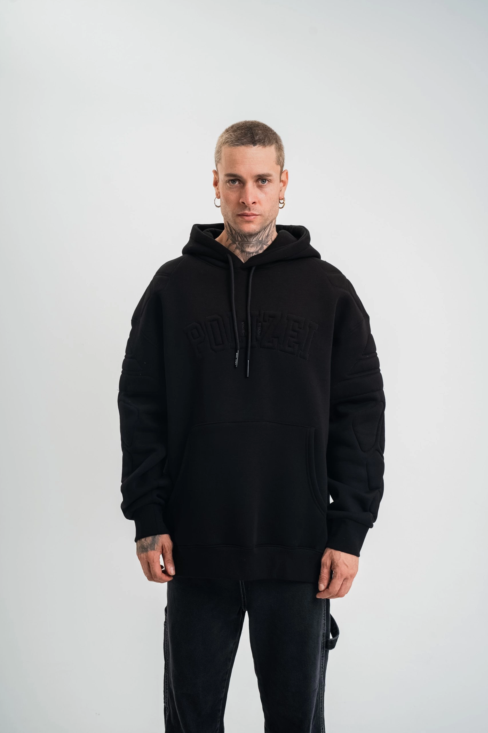 Erkek 3 İplik Pamuklu Oversize Kapüşonlu Nakışlı Hoodie SweatShirt - Siyah