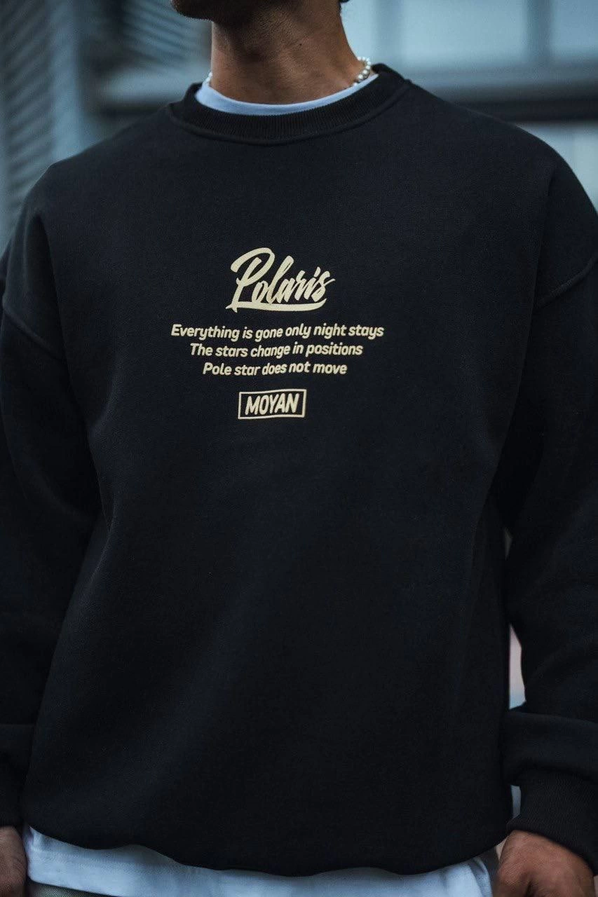 Erkek 3 iplik pamuklu Bisiklet Yaka Ön Ve Arka Baskılı SweatShirt - Siyah