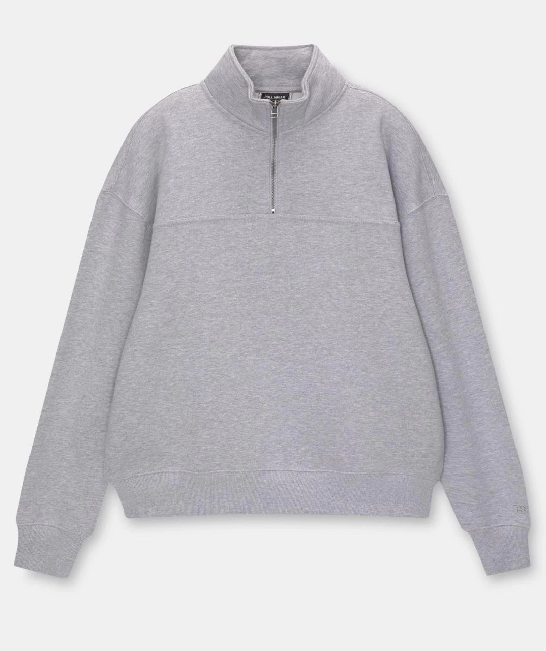 Kadın 3 İplik Pamuklu Oversize Yarım Fermuarlı Yakalı Basic Sweatshirt - Gri