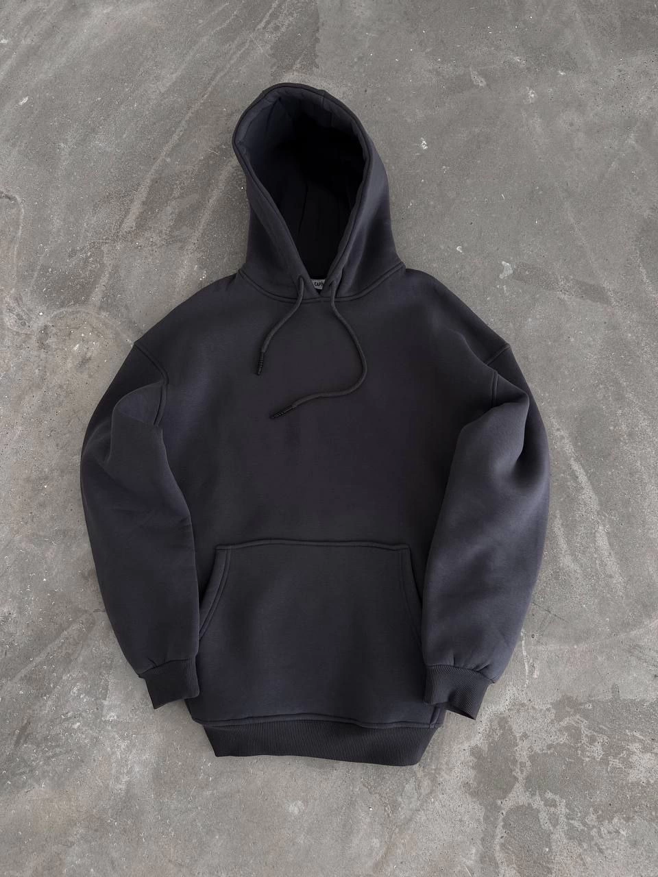 Kadın Kapüşonlu Kanguru Cepli 3 İplik Pamuklu Oversize Hoodie Sweatshirt - Füme