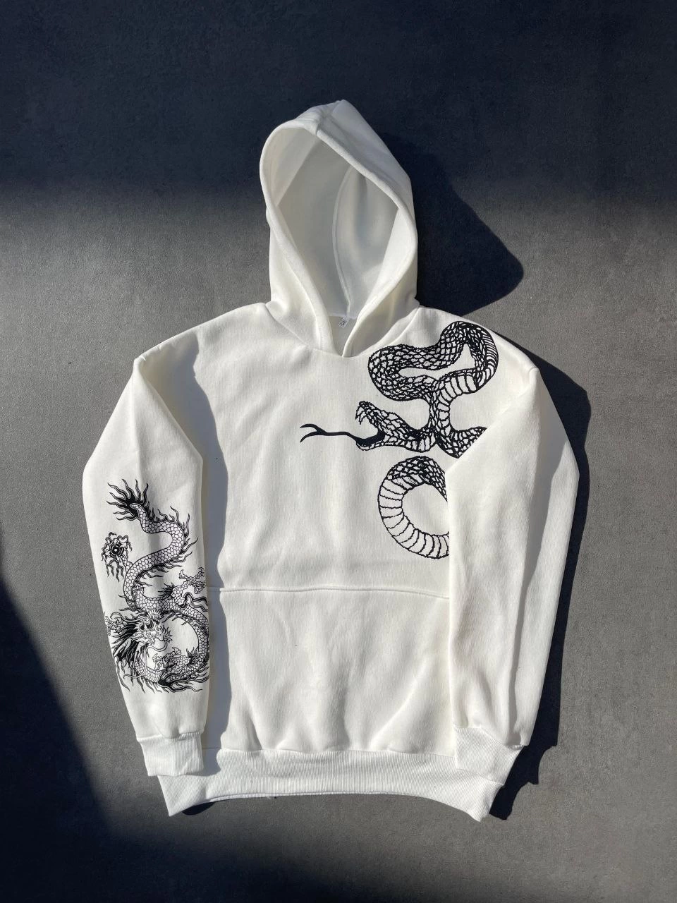 Kadın Oversize Kapüşonlu Kanguru Cepli Baskılı 3 İplik Pamuklu Sweatshirt Hoodie -   Beyaz