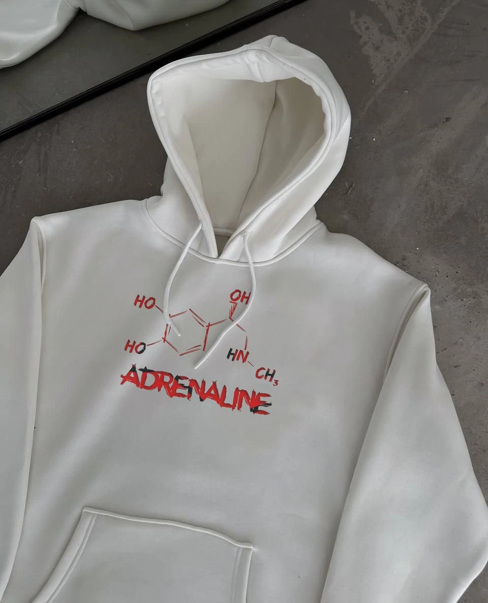 Kadın Oversize Kapüşonlu Cepli Baskılı 3 İplik Pamuklu Hoodie Sweatshirt - Beyaz