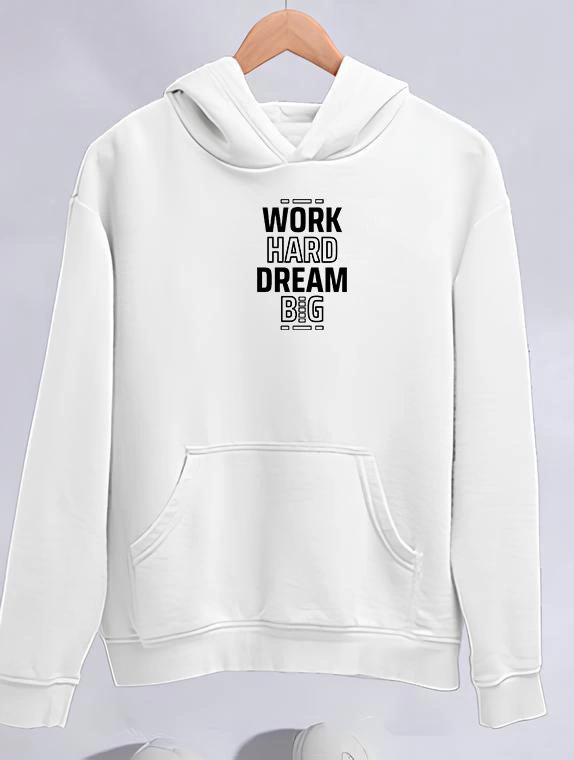 Kadın Oversize Kapüşonlu Cepli Baskılı 3 İplik Pamuklu Hoodie Sweatshirt - Beyaz