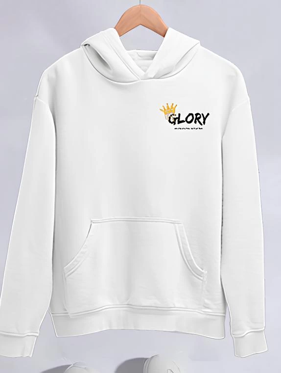 Kadın Oversize Kapüşonlu Kanguru Cepli Baskılı 3 İplik Pamuklu Sweatshirt Hoodie -   Beyaz