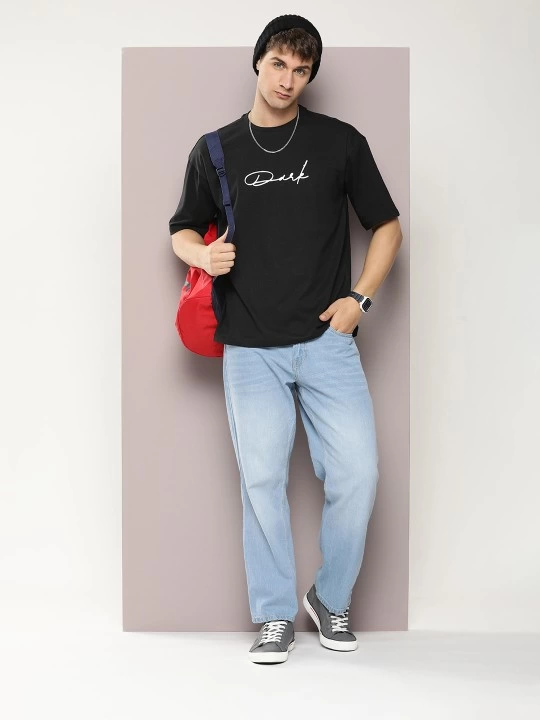 Erkek Baskılı T-Shirt Kısa Kol Bisiklet Yaka Regular Fit Rahat Kalıp Tişört - Siyah