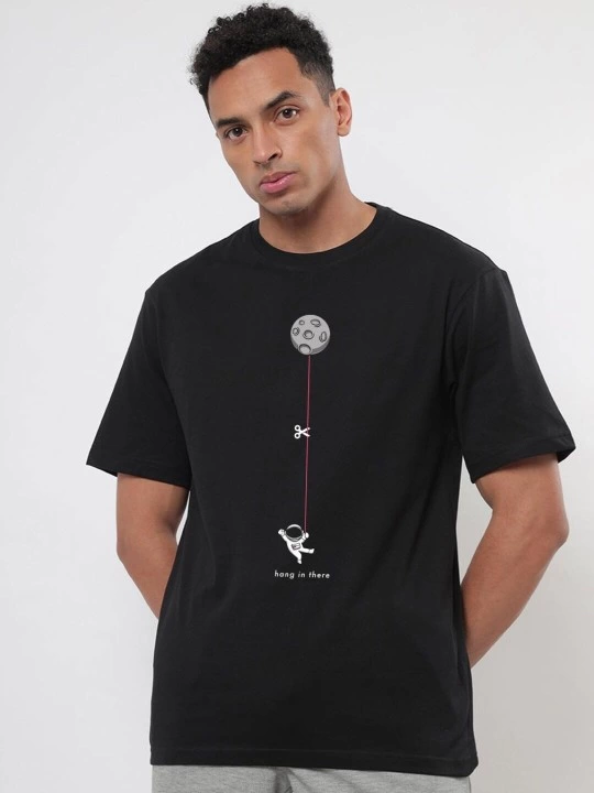 Erkek Baskılı T-Shirt Kısa Kol Bisiklet Yaka Regular Fit Rahat Kalıp Tişört - Siyah
