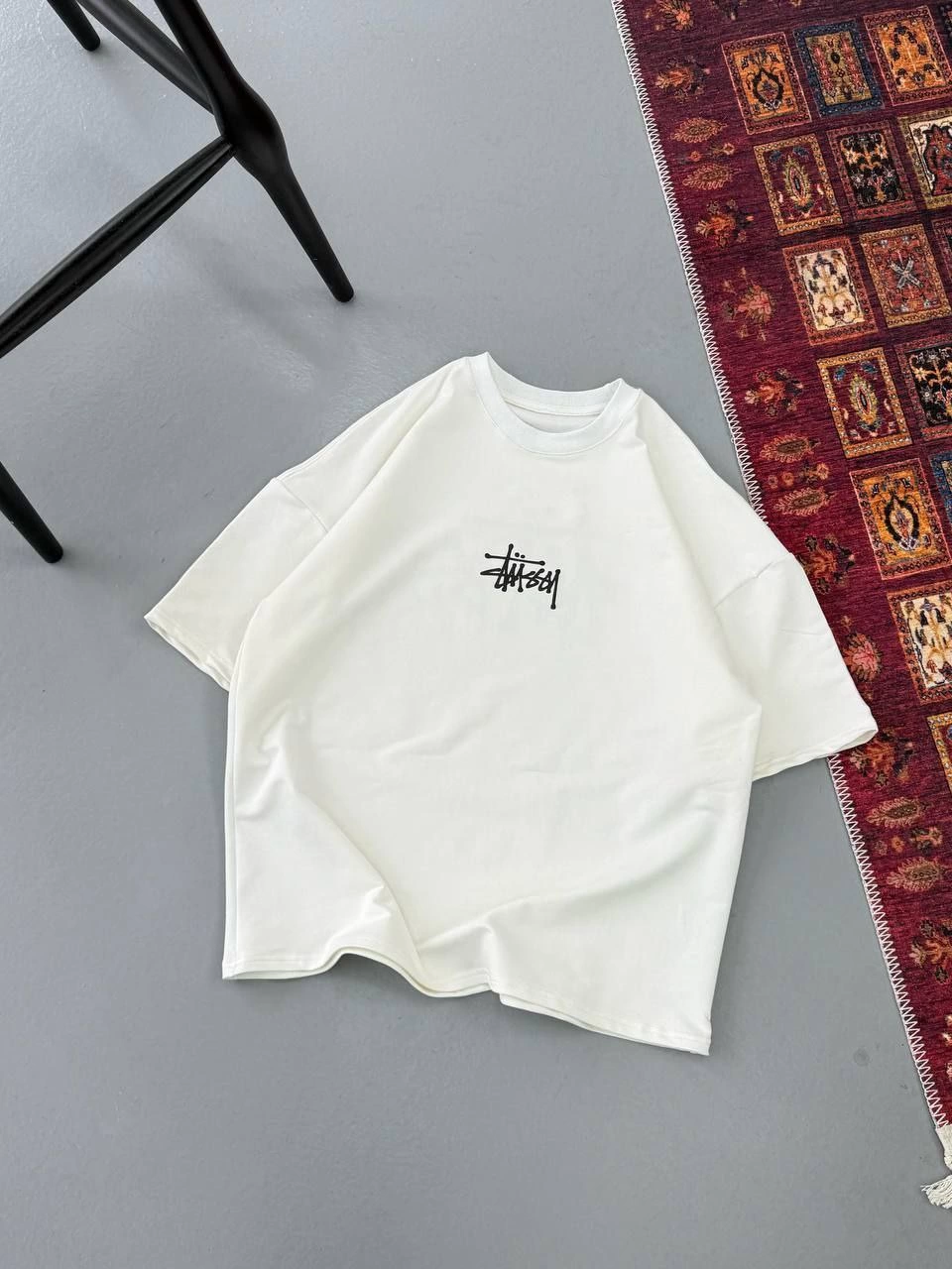 Erkek Kısa Kol Yazlık Tişört Bisiklet Yaka Baskılı Oversize T-Shirt - Beyaz