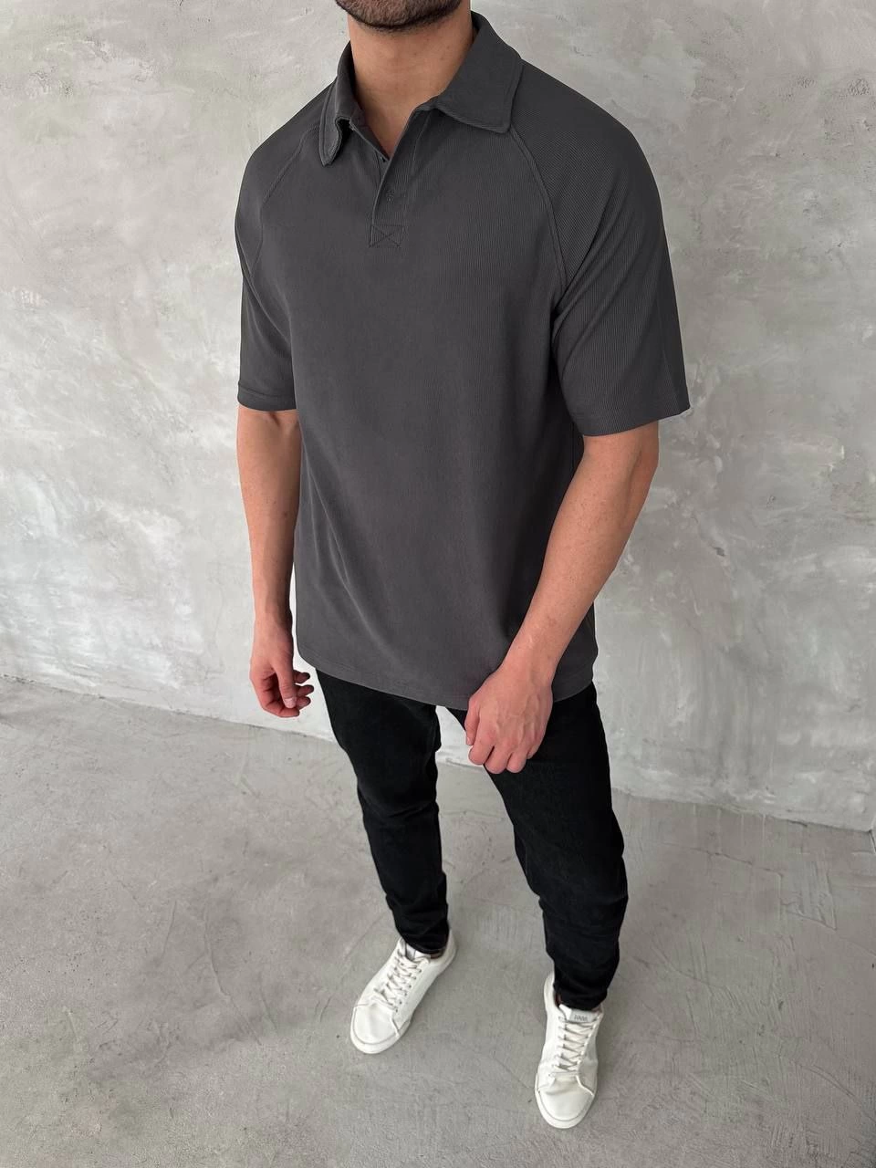 Erkek Polo Yaka Tişört Patlı Kısa Kol Yazlık T-shirt - Antrasit
