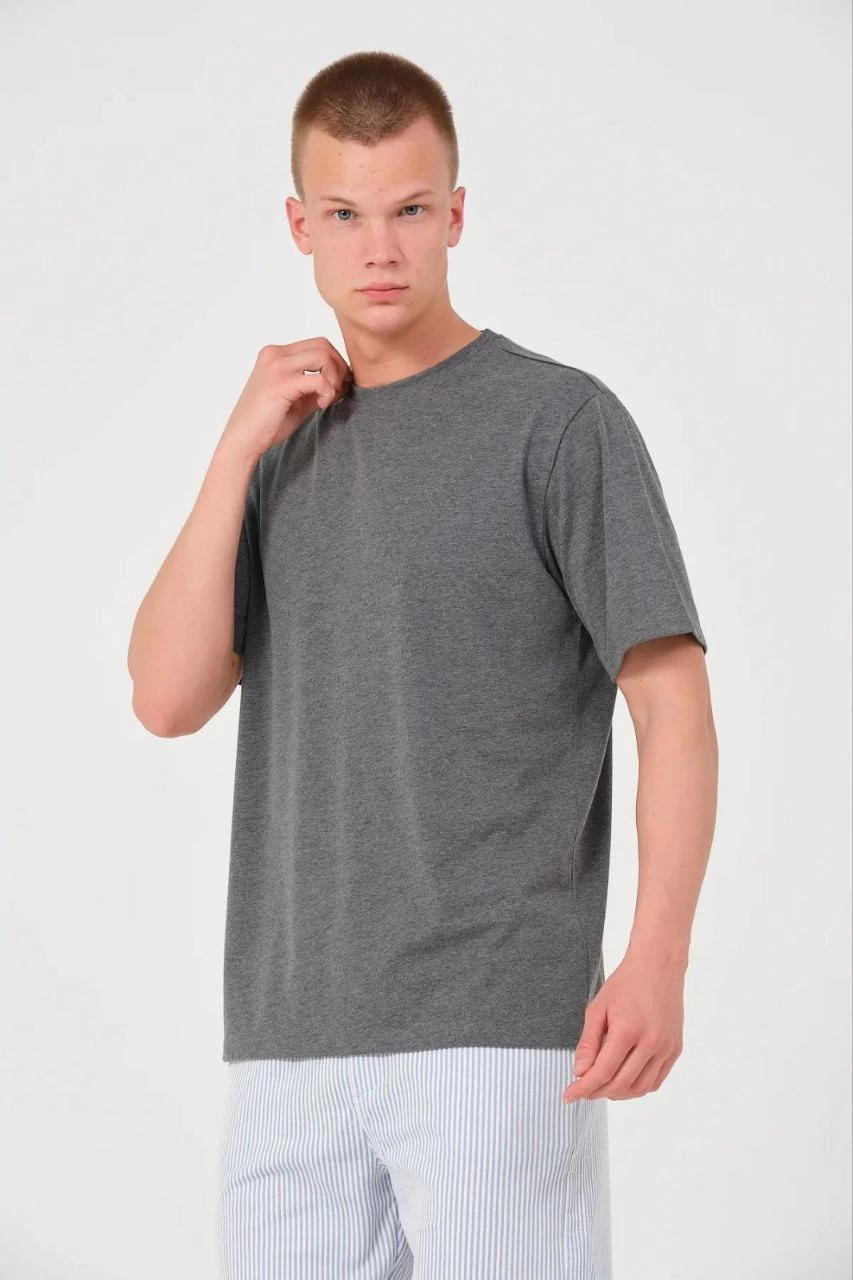 Erkek Düz Bisiklet Yaka Tişört Kısa Kol Yazlık T-Shirt - Antrasit